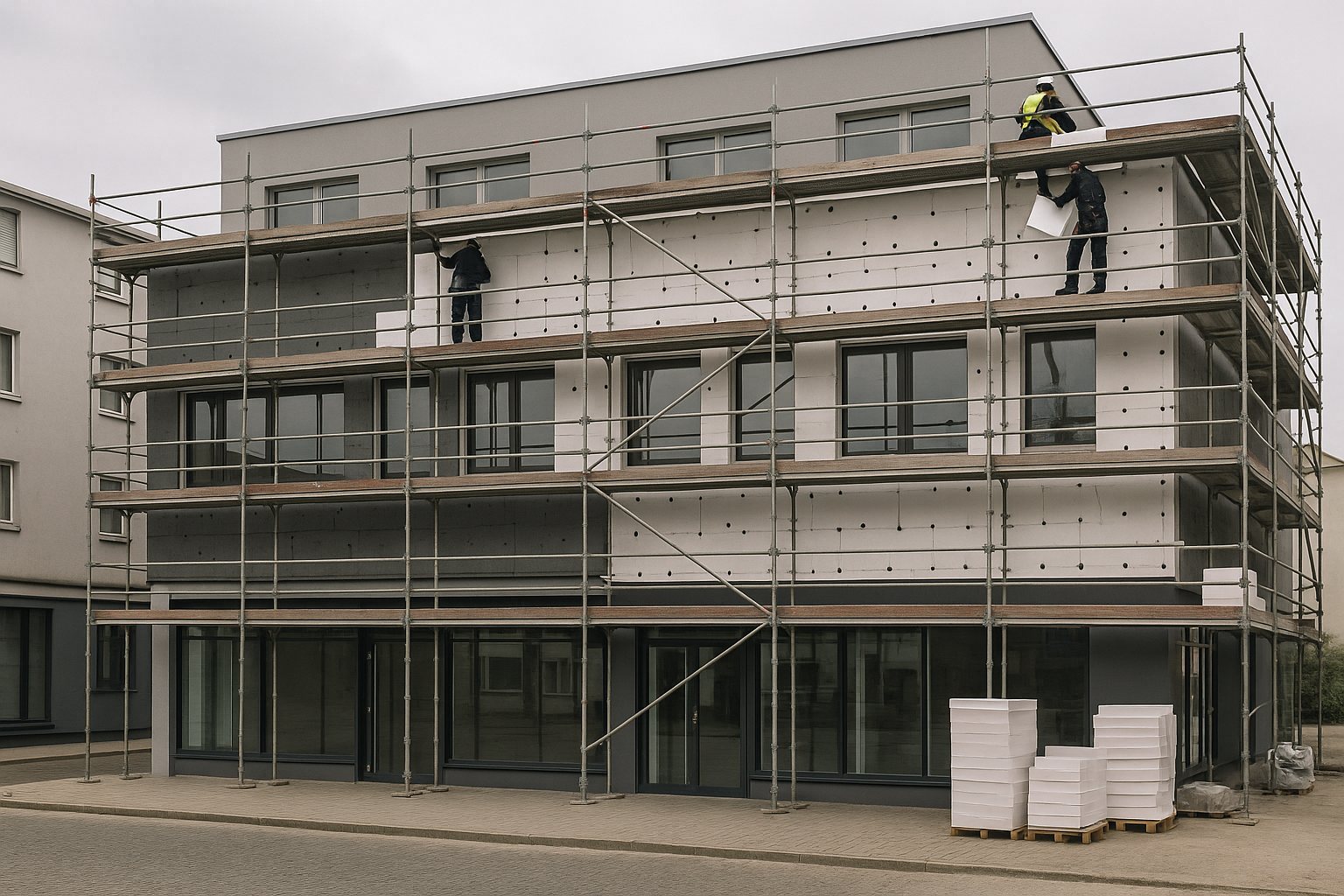 WDVS Fassadendämmung an einem Gewerbegebäude
